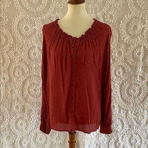 Z Supply Burgundy Rouge Button-Up Blouse Adjustable Neck Line
